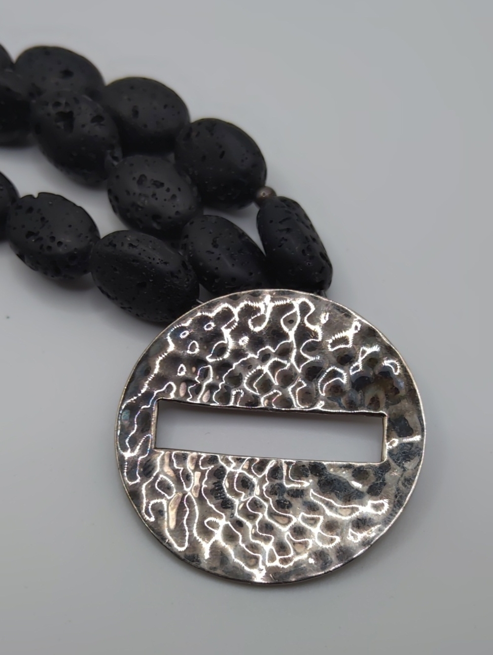Silpada Hammered Silver Clasp Lava Rock Beaded Bracelet 925 - Picture 5 of 8